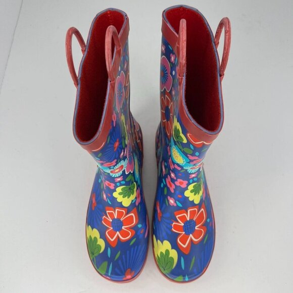 KomforMe Girls Multicolor Floral Rain Boots Mid Top Round Toe Pull On Size 4 - Picture 4 of 9